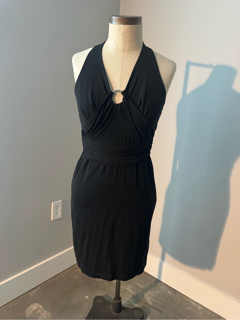 INC International Concepts Black Halter Mini Dress with Ring Accent
